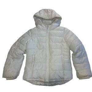 Old Navy Girls Hooded Puffer Jacket Zipper Outdoor Off White Size Medium G002